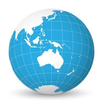 Earth globe with white world map and blue seas and oceans focused on Australia 스톡 일러스트