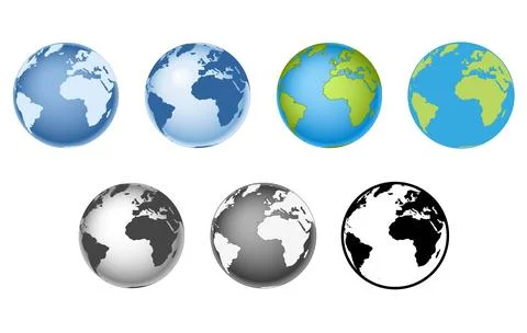 Earth globe - world map with continents on planet Earth, set vector Stock Illustration