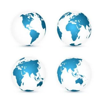 Earth globe. World map set. Planet with continents. Vector Illustration. Stock Illustration