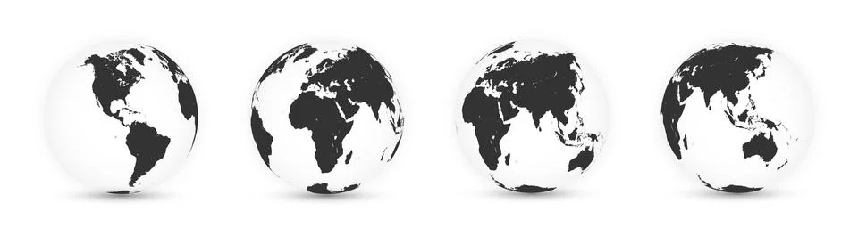 Earth globe. World map set. Planet with continents. Vector Illustration. Illustrazione stock