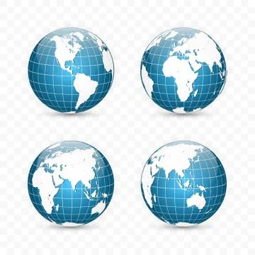 Earth globe. World map set. Planet with continents. Vector Illustration. Stock Illustration