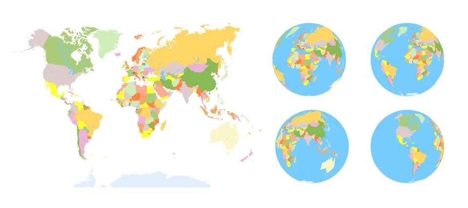 Earth globe. World map set. Planet with continents.Africa Asia, Australia Stock Illustration