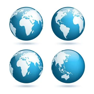 Earth globe. World map set. Planet with continents.Africa Asia, Australia Stock Illustration