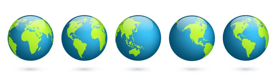 Earth globe. World map set. Planet with continents. Africa, Asia, Australia Stock Illustration