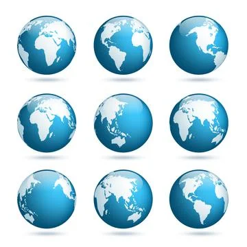 Earth globe. World map set. Planet with continents.Africa Asia, Australia Stock Illustration