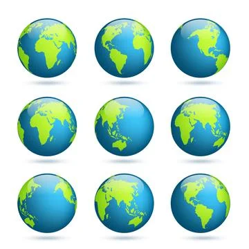 Earth globe. World map set. Planet with continents.Africa Asia, Australia Stock Illustration