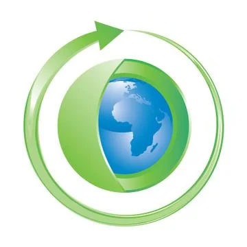 Earth globe wrapped in green with clockwise arrow, vector illustration Stock Illustration