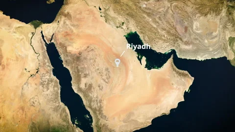 Earth globe zoom to Riyadh, Saudi Arabia, with a location pin and text label. Stock Footage 339864418