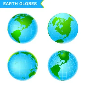 Earth globes vector icon set in green and blue color on white background. S.. Stock Illustration