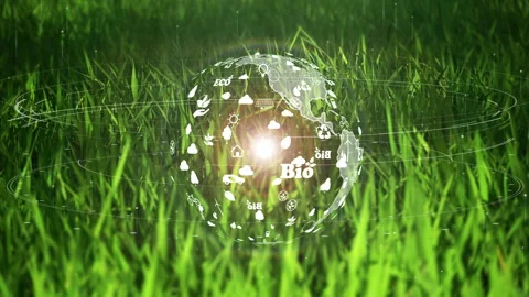 The earth on green grass background with environment ecology sign hologram on na Stock Footage 169422216