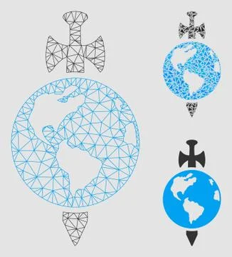 Earth Guard Vector Mesh Network Model and Triangle Mosaic Icon 스톡 일러스트