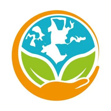 Earth Hands Leaf Global Environment Care Logo Illustrazione stock