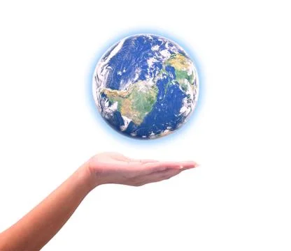 Earth in hands on a white background. Elements of this image furnished by NAS Stock Photos