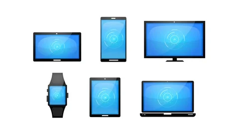 Earth HUD Animation On Multiple Devices Icons Set Stock Footage 107416555