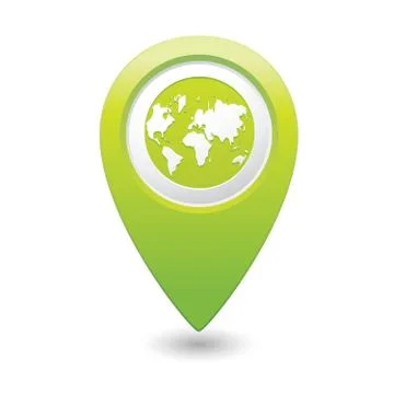 Earth icon on map pointer green Stock Illustration