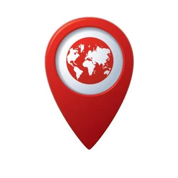 Earth icon on map pointer red Stock Illustration