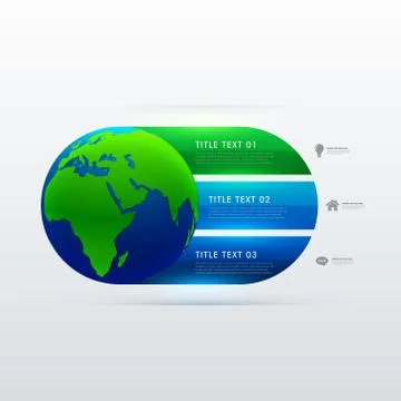 Earth icon with three steps template Stock Illustration