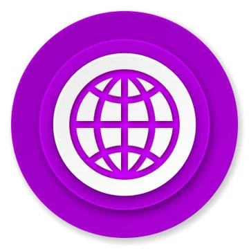 Earth icon, violet button. Stockillustratie