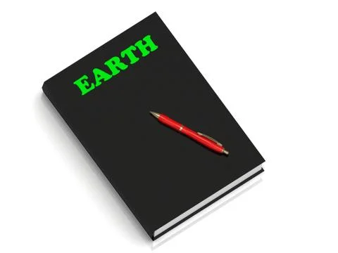 EARTH- inscription of green letters on black book on white background Stock Illustration