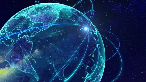 Earth internet technology light radiation covering the whole world Stock Footage 245248154