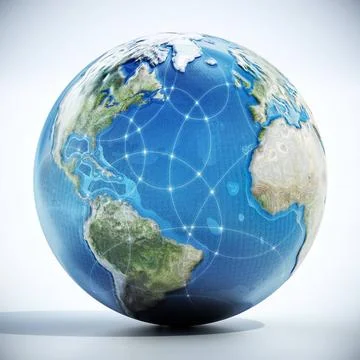 Earth with intersecting circles isolated on white background. 3D illustrat... Stock Photos