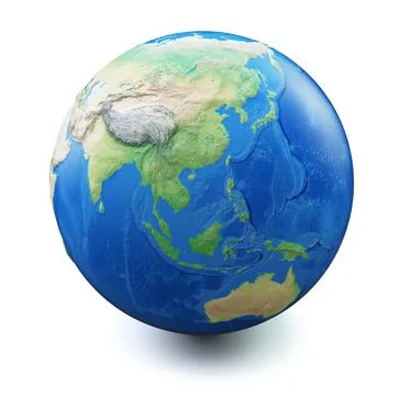 Earth isolated on white background with soft shadow Focus on China South East Ilustração Stock