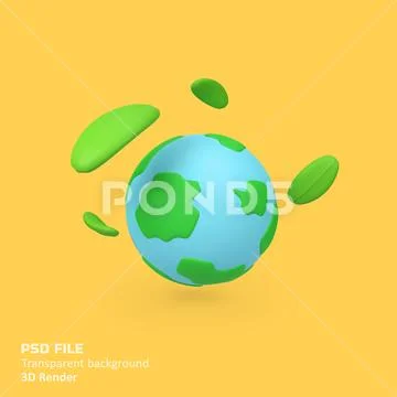 Earth with Leaf isolated 3d render icon illustration Modello PSD