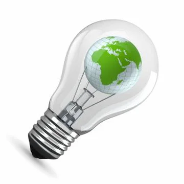 Earth in light bulb on white background. 3d Illustration