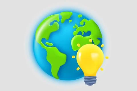 The Earth with lighting bulb. 3d vector illustration Stock Illustration