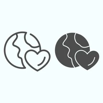 Earth love line and solid icon. Earth and heart vector illustration isolated on Stock Illustration