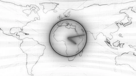 Earth map black white clock isolated animated Stock-Footage 223474120