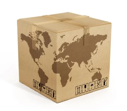 Earth map on cardboard box Stock Illustration