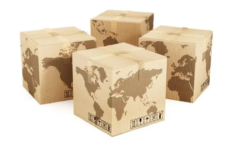 Earth map on cardboard box Stock Illustration
