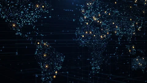 Earth map digital connection and social network. Global world communication data Stock Footage 245854586