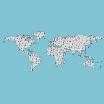 Earth Map With Light Bulbs Stock Illustration