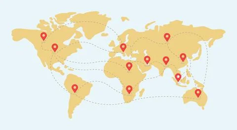 Earth map with location point marks vector flat illustration. World wide Stock Illustration