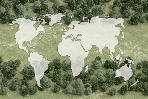 Earth map mockup on horizontal strip steppe in forest Stock Illustration