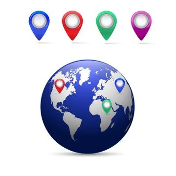 Earth with map pointers. Stock Illustration