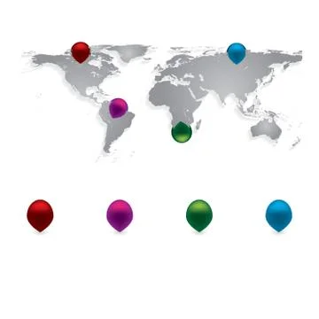Earth map with shadow and pins Stock Illustration