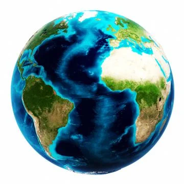 Earth map white isolated 3d rendering Illustrazione stock