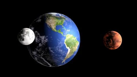 Earth Mars Moon Stock Illustration
