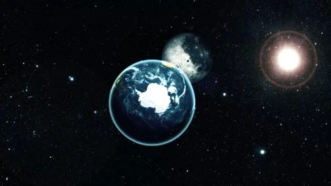 Earth, moon and bright sun floating in a starry outer space scene 動画素材 337080285
