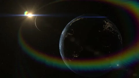 Earth, moon and sun in space flare Stock Footage 239267232