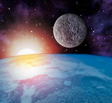 Earth moon sun in space Stock Illustration