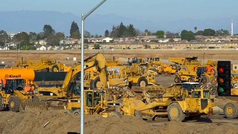 Earth movers at construction site Stock Footage 86220248