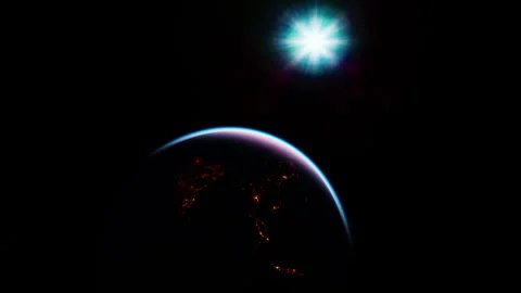 Earth at night with city lights. Elements of this image furnished by NASA Stock Footage 242930641