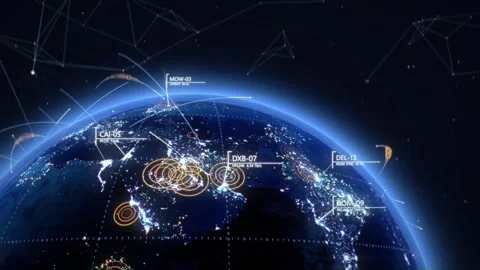 Earth at Night Global Data Network Traditional CGI 3D Animation Stock Footage 347078008