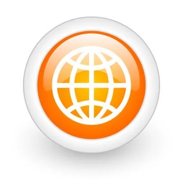 Earth orange glossy web icon on white background. Illustrazione stock