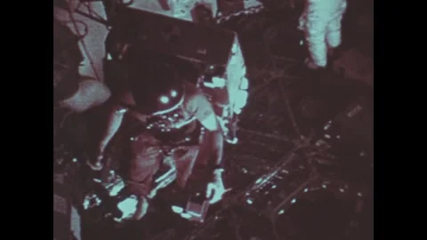 EARTH ORBIT - 1973: Grid framework — Skylab 3 M509 AMU crew seen from above Stock Footage 347862588