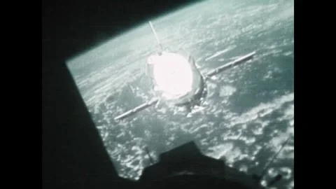 EARTH ORBIT - 1975: Closing range — Soyuz docking fittings grow clearer Stock Footage 348562720